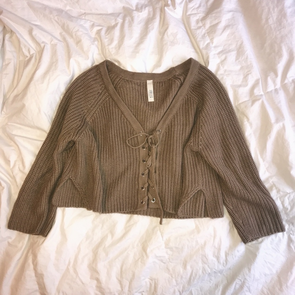 Brown Tie-Up Knit Crop Top